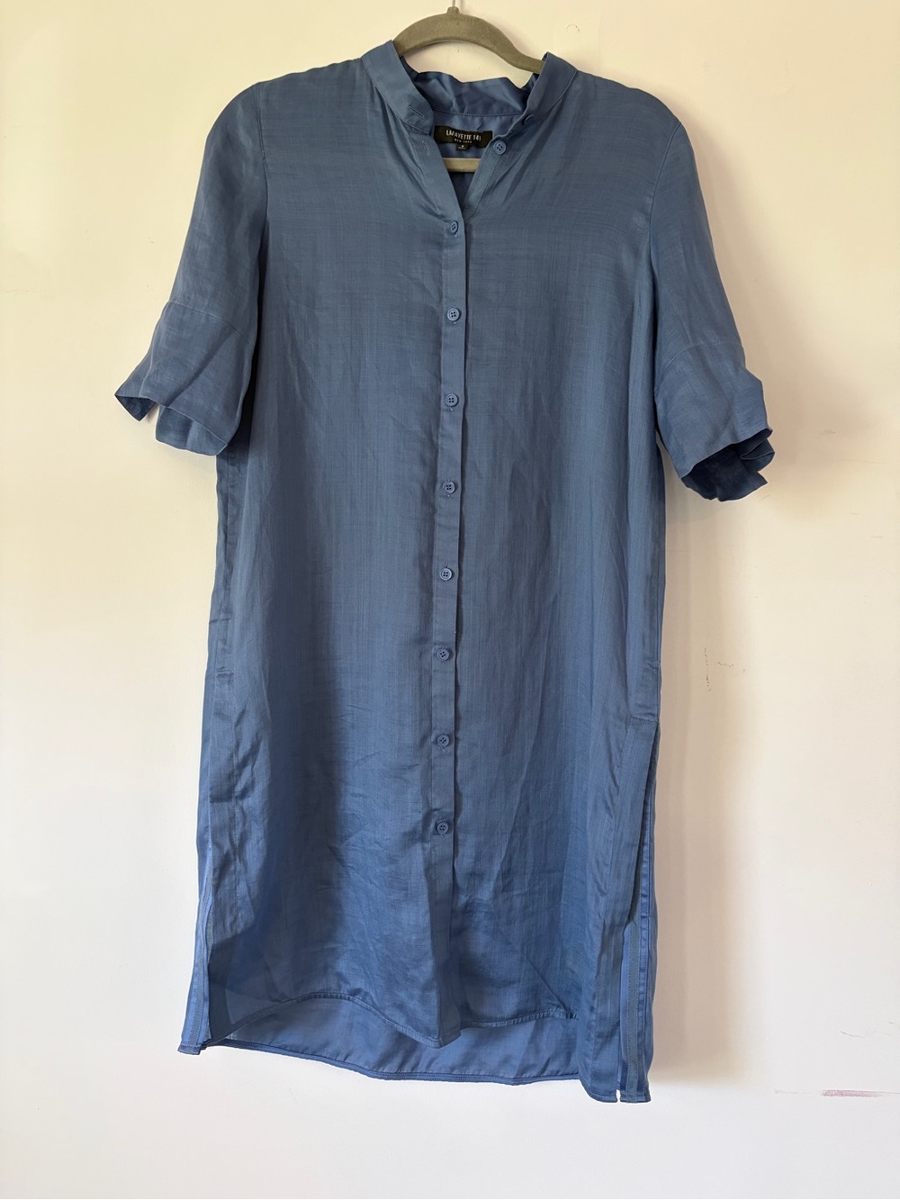 Lafayette 148 button down shirt dress business blue preppy coastal quiet luxury